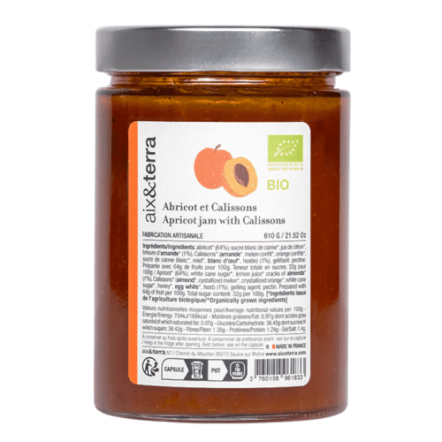 Confiture Abricot et Calisson bio 610gr aix&terra