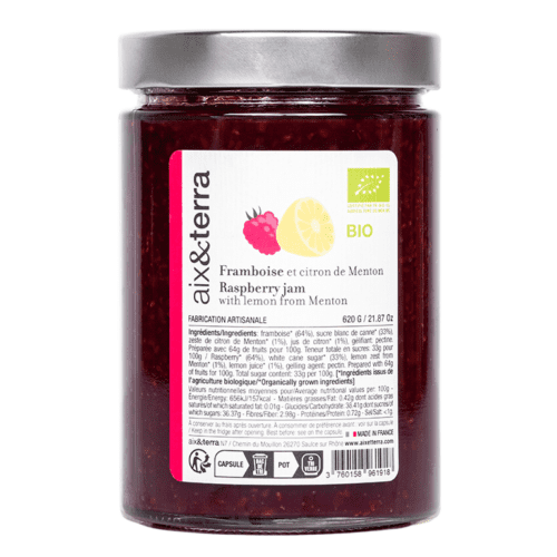 Confiture framboise et Citron de Menton bio 620gr