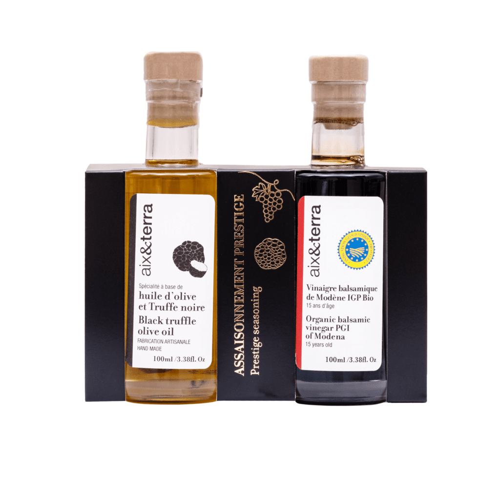 Pack assaisonnement de Prestige (Huile olive truffe noire, Vinaigre balsamique Modène IGP BIO)