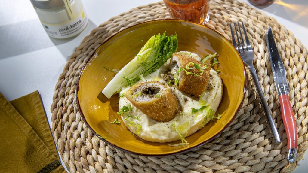 Cordon bleu, purée maison, Crème parmesan citron Menton aix&terra