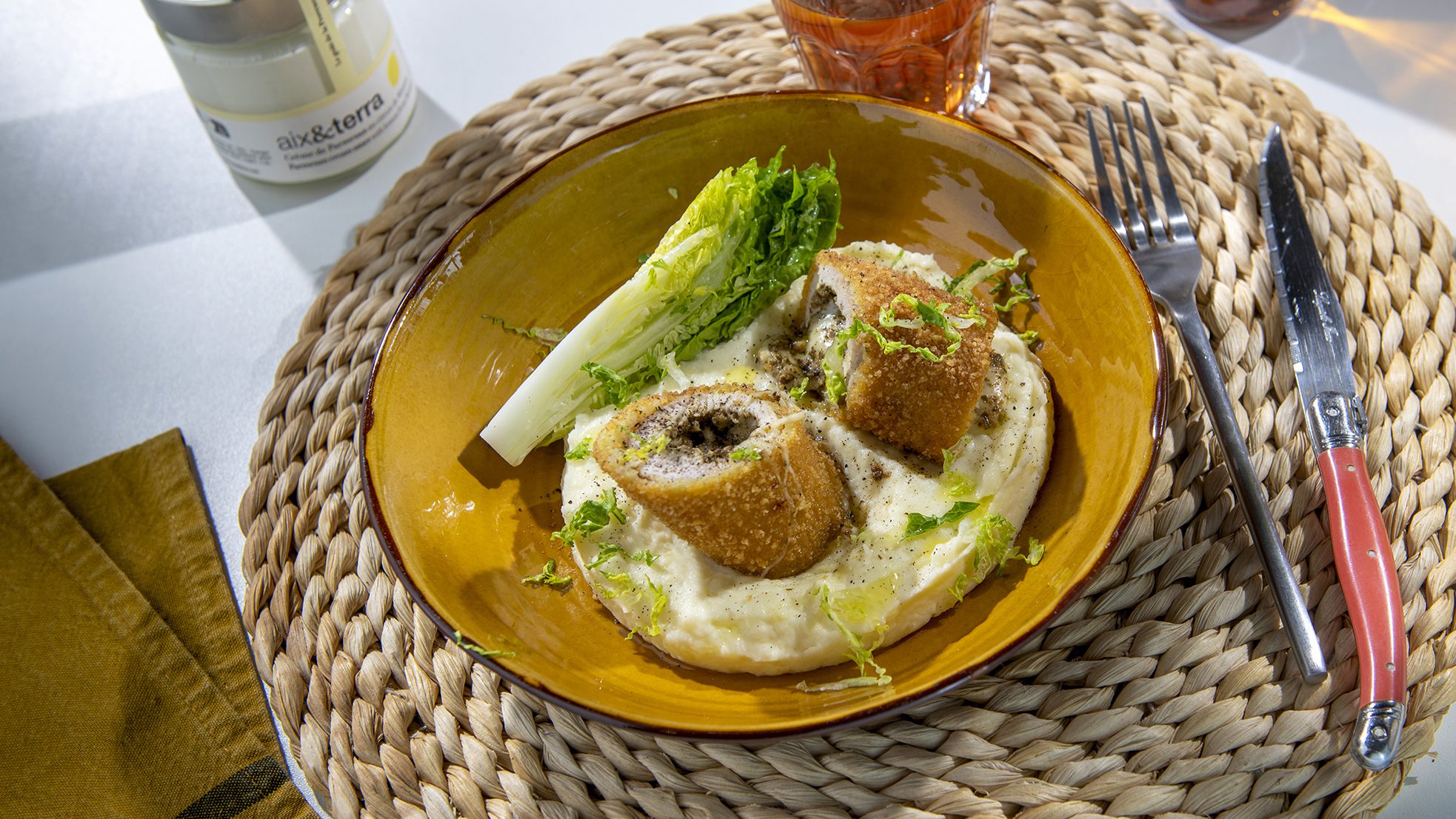 Cordon bleu, purée maison, Crème parmesan citron Menton aix&terra